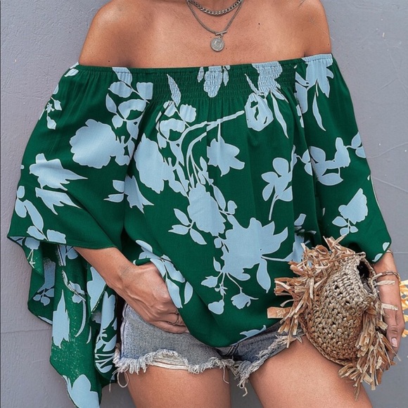 Boho Floral Print Off Shoulder Top Blouse - Picture 14 of 16